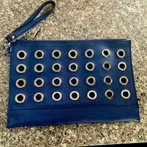 Neiman Marcus navy leather wrist clutch
